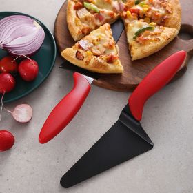 1pc- Cake Server; Stainless Steel Pizza Shovel; Black Red Cake Knife Cake Cutter; Pizza Pie Server; Kitchen Baking Tool; Household Item