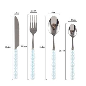 Ceramic Pearl Handle Knife Fork And Spoon Household Eating Soup Spoon Western Foodsteak Knife And Fork (Option: blue set)