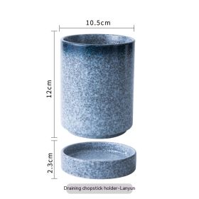 Japanese-style Ceramic Chopsticks Holder Household Tableware Storage Box (Option: Blue Rhyme)