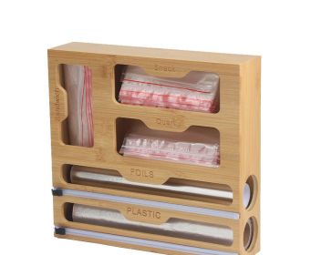 Bamboo Plastic Wrap Creative Kitchen Food Freshness Protection Package Cutting Drawer Storage Box (Option: Wood Color)