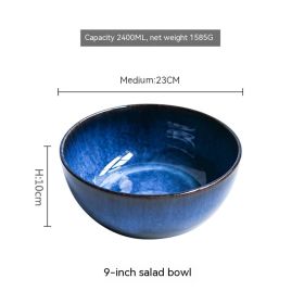 Creative Large Size Retro Tableware Household Bowl Porcelain Bowl (Color: Blue)