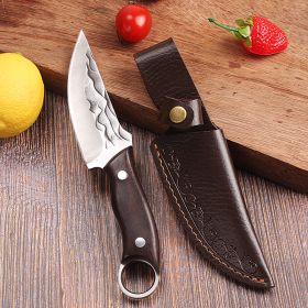 Outdoor Multi-functional Red Color Wooden Handle Knife (Option: Leather Case Included)