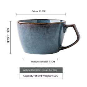 Retro Blue Ceramic Bowl Cup Large Cup (Option: Blue-Default Item)