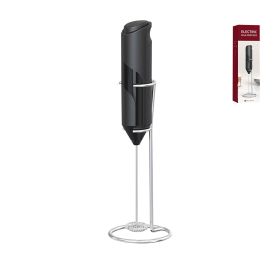 Electric Milk Frother Handheld with Stainless Steel Stand (Color: Black)