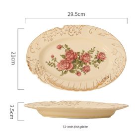 European-style Ceramic Tableware Household Rice Bowl Soup Bowl Bowl Dish & Plate Fruit Plate Dim Sum Plate (Option: Rose Beige Fish Dish)