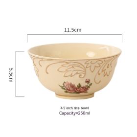 European-style Ceramic Tableware Household Rice Bowl Soup Bowl Bowl Dish & Plate Fruit Plate Dim Sum Plate (Option: Golden Rose Beige Rice Bowl X2)